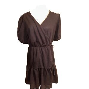 &‎ Other Stories Black Textured Metallic Wrap Mini Dress Puff Sleeve Size M